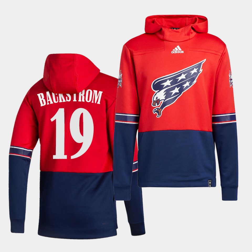 Men Washington Capitals #19 Backsirom Red NHL 2021 Adidas Pullover Hoodie Jersey